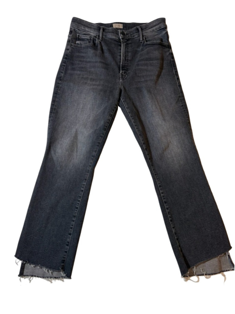 MOTHER Up In Smoke Insider Crop Step Fray Gray Wash Jeans 31